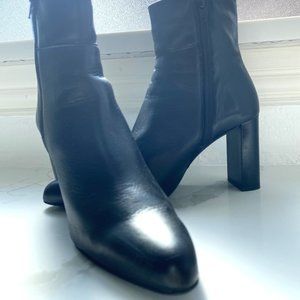 Mango Pointed Heel Leather Ankle Boots Black, Size 6.0